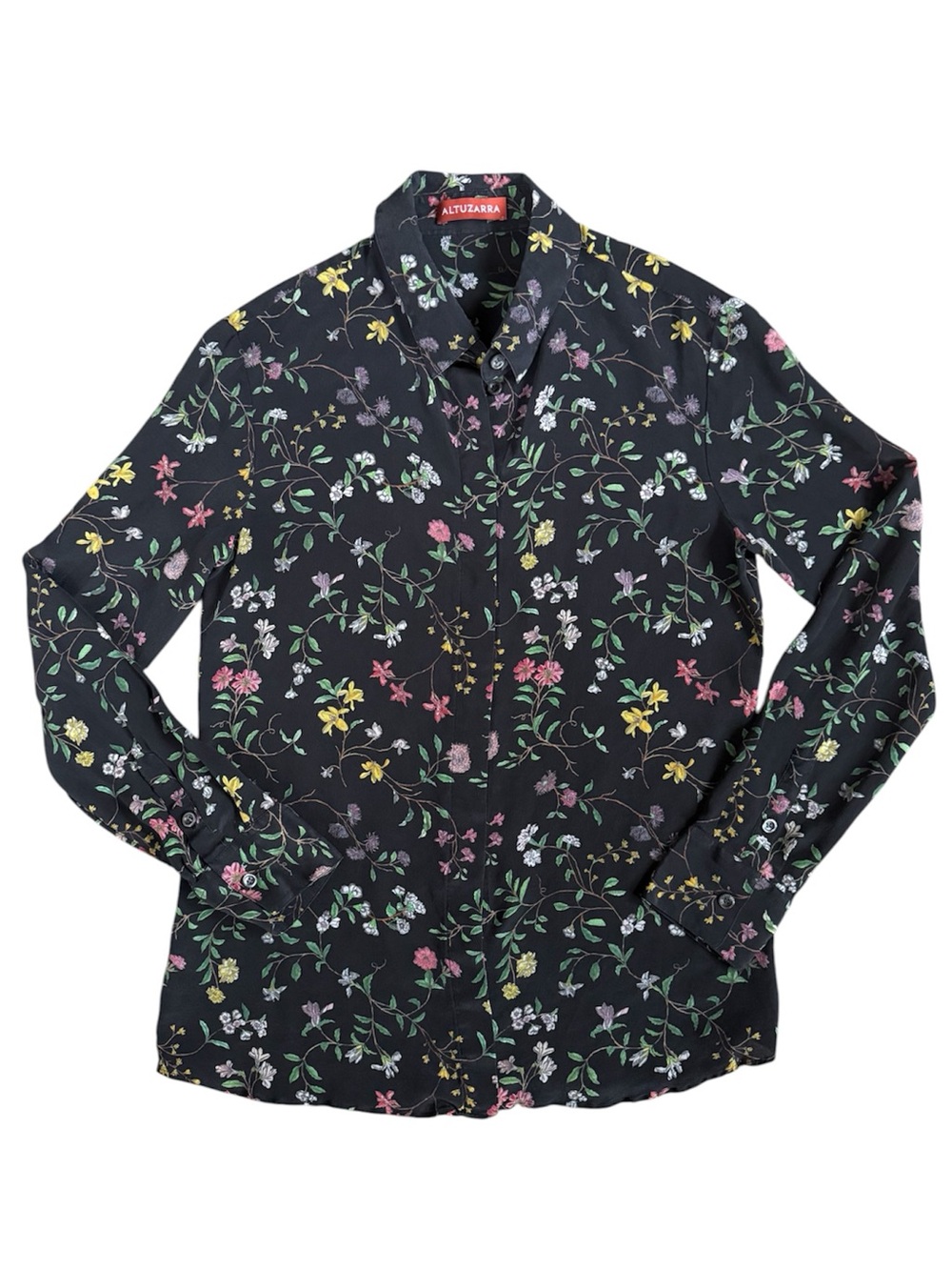 ALTUZARRA Silk Black Floral Button Down Blouse Shirt Women’s Size 6 Retail $895